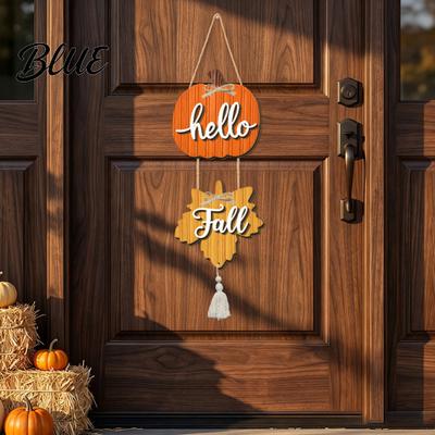 Entryway Wall Accent Hello Fall Wooden Door Hanger Pumpkin Maple Leaf Hanging Sign Autumn Harvest Front Decor for Thanksgiving Farmhouse Home