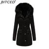 BITCED Fall/Winter Puffer Jacket for Women with Fleece Lining, Fur Collar, Hooded Warm Coat, Loose-Fit Cotton Jacket