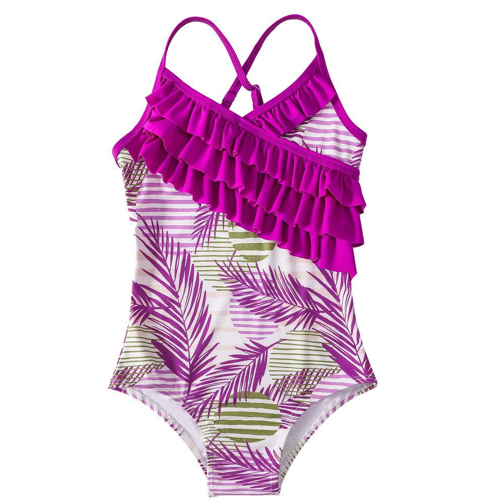 Cute Summer Kids Baby Girl Swimwear Flower Print Ruffle Sleeveless Swimming Bathing Suit Holiday Beachwear One Piece Bodysuit