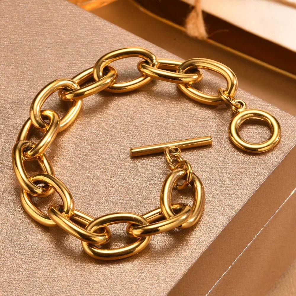 Edelstahl Herz Anhänger Gliederkette mit Light Luxury OT-Schloss – Elegantes Modearmband für Damen Mädchen Geschenk