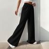 Ladies Casual Elastic V-High Waist Patches Wide Leg Pants