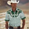 Men's Red Western Style Embroidery Short Sleeve Summer Shirt