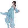 French Beautiful Blue-green Holiday Style Neck Sling Dress Seaside Photo Fairy Beach Halter Dress 2026