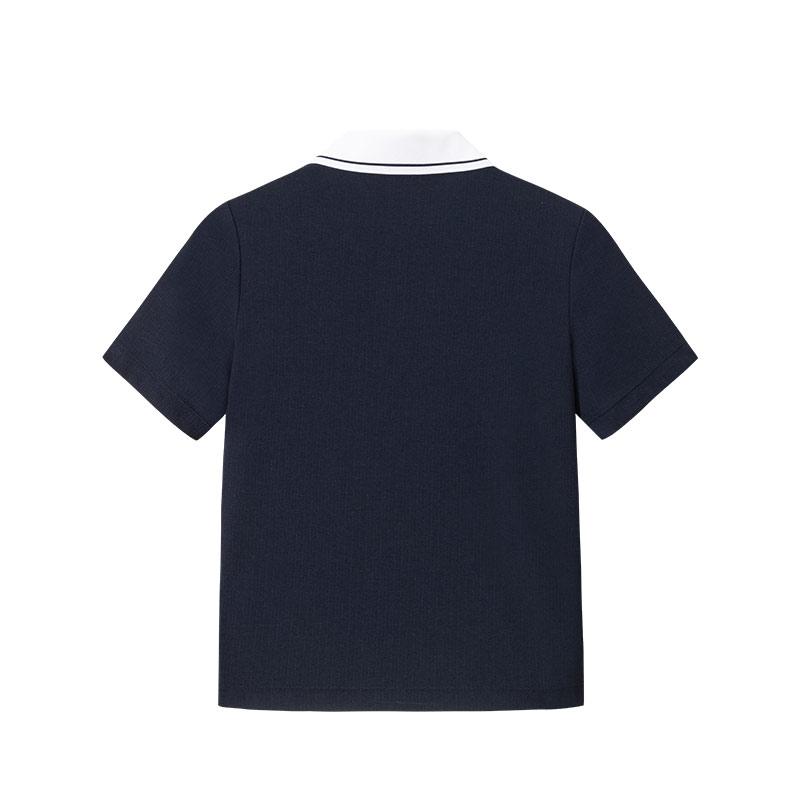 Anta Color Block Comfortable Breathable Versatile Short Sleeve Polo Shirt Women tops Midnight-Blue 162528122-2