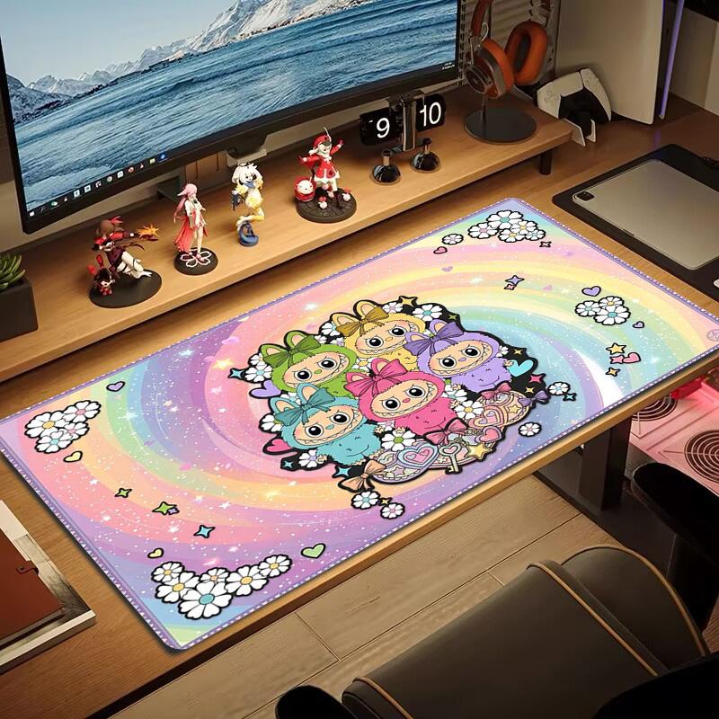 Kawaii Bubu Color Mouse Pad Large Gaming Table Cushion Non-slip Laptop Tablet Big Mousepad XXL Mat Mini PC Playmat With Lock edge