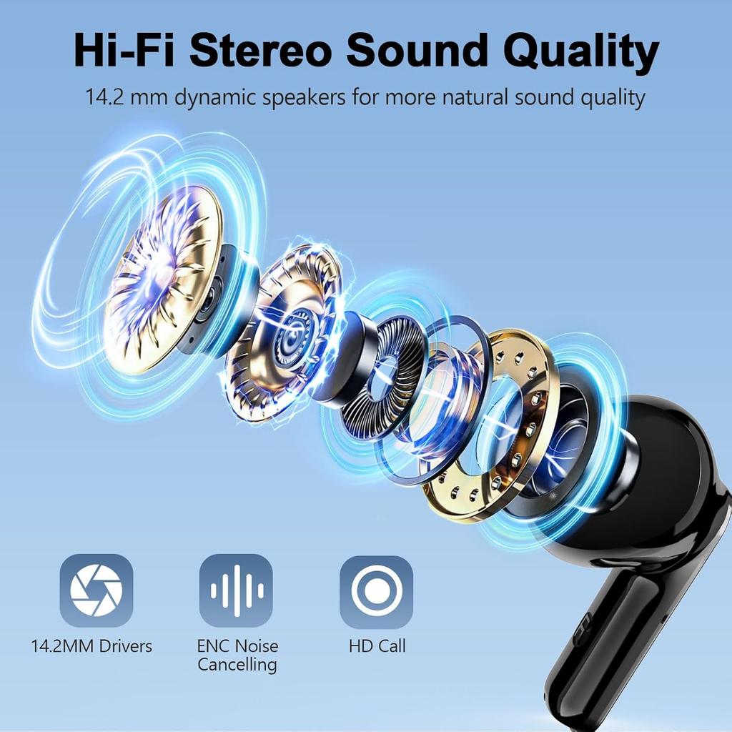 UYUXIO Wireless Earbuds Long Battery Life BT 5.4 Headphones HiFi Stereo IP7 Waterproof Ear Buds with Clear Calls for Sports