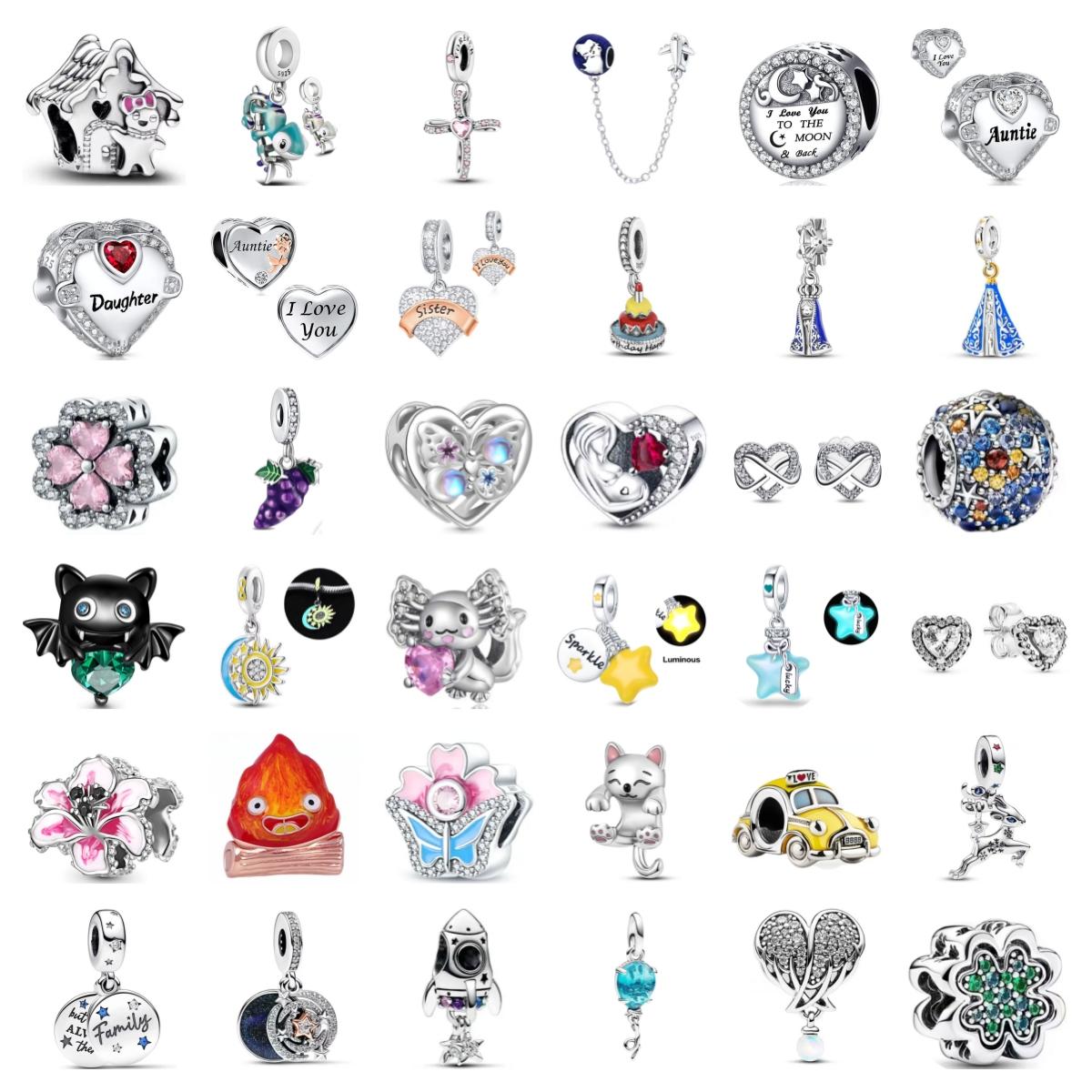 

Summer New 925 Silver Cat Flower Family Pendant Beads Fit European Plated Women Charms DIY Jewelry Gift