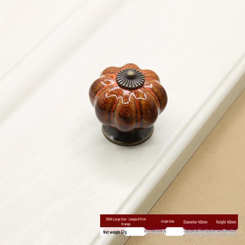 Antique Leopard Print Pumpkin Handle - Zinc Alloy & Ceramic Drawer/Cabinet Pull