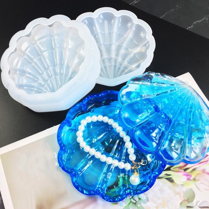 Seashell Resin Box Molds with Lids,3D Jar Silicone Mold,Trinket Storage Container Box Mold for Resin Casting Home Decor