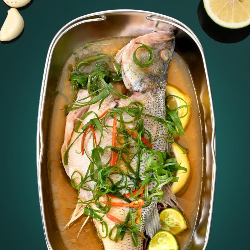 Stainless Steel Serving Plate Easy Cleaning Multipurpose Fish Steamping Tray with Double Handle for Kitchen Food Preps