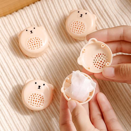 4Pcs/Set Cartoon Bear Mothball Storage Box Round Small Holes Deodorant Moisture-proof Household Wardrobe Closet Mothball Container Holder Home