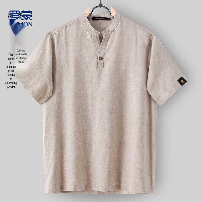 Luomeng Men s Linen-Cotton Blend V-Neck Casual T-Shirt L