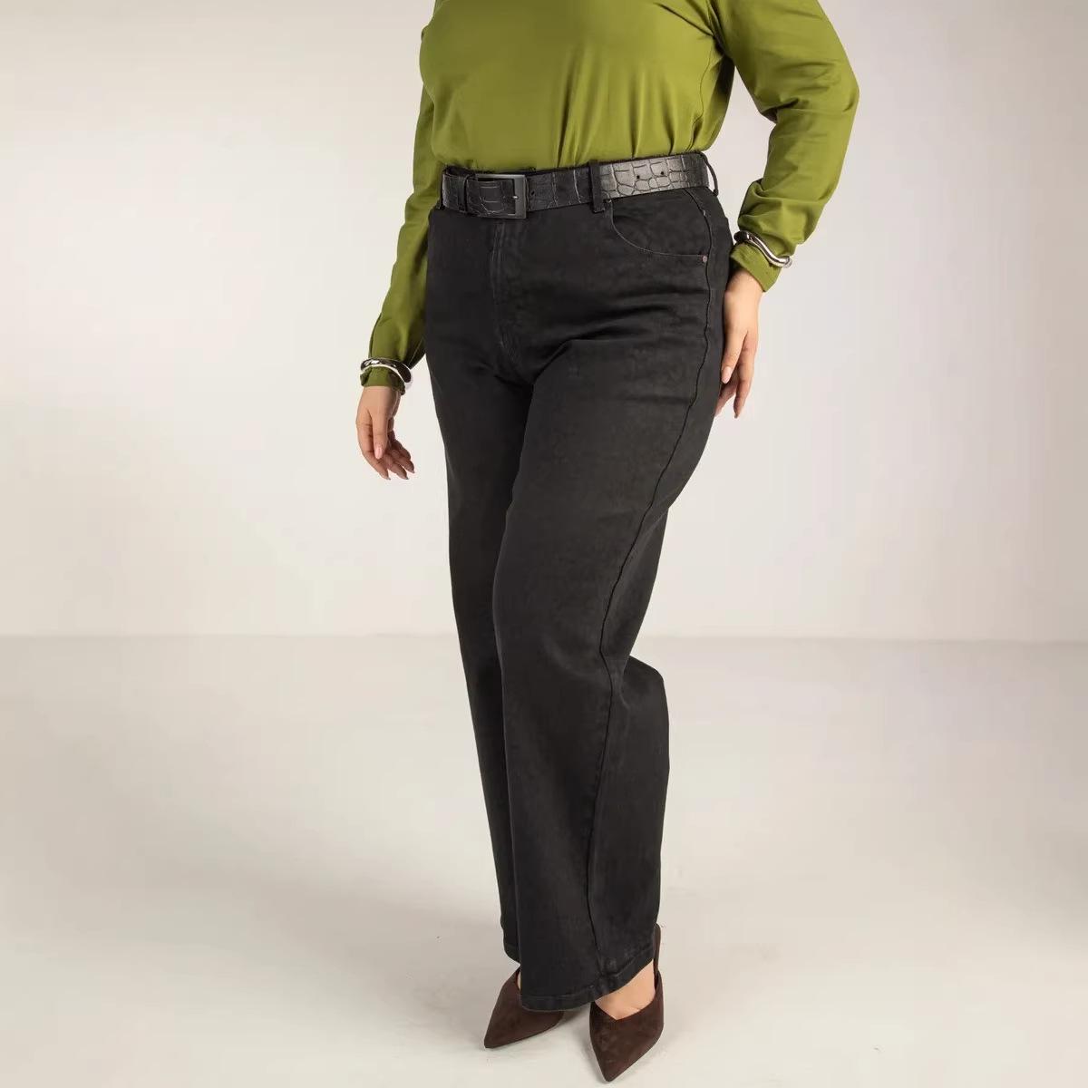 

Plus Size Women s Wide Leg Jeans - European American Style, Straight Leg, Long Length, 300 Jin Capacity 68-70