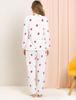 Allegra K Damen Flauschiger Flanell Pyjama, Winter Loungewear, Langarm Oberteil und Hose Set, Erdbeerprint, Weiß, Größe 2XL