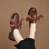 Fashion New Spring Cow Leather Woman Shoes Round Toe Women Pumps Shoes for Women Chunky Heel Loafers Fashion Bow Decoration Casual Shoes