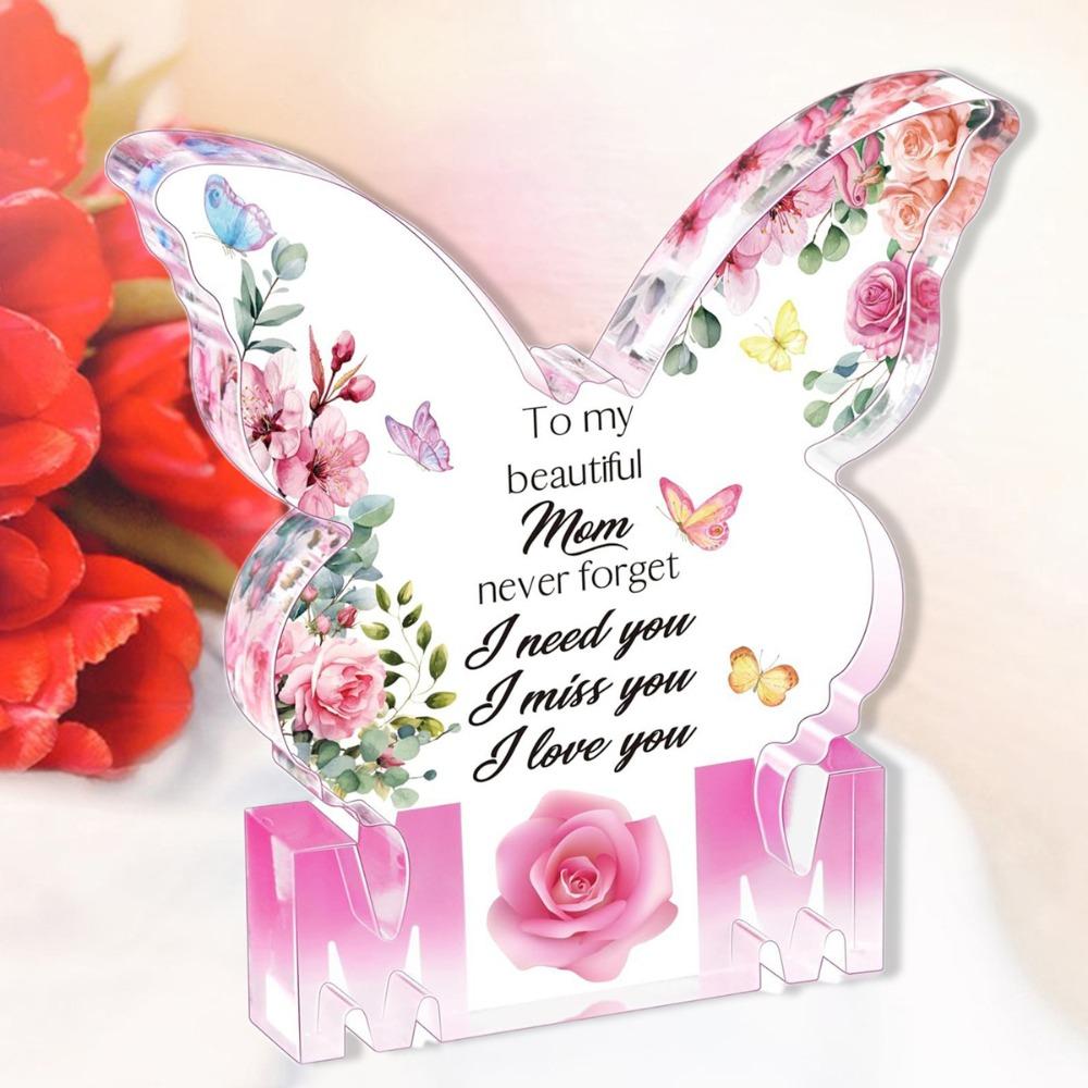 Mother's Day Butterfly-Shaped Acrylic Plaque with Floral Design & Heartfelt Message, Sentimental Gift for Mom, Mothers Day Decorations, Butterfly Mo