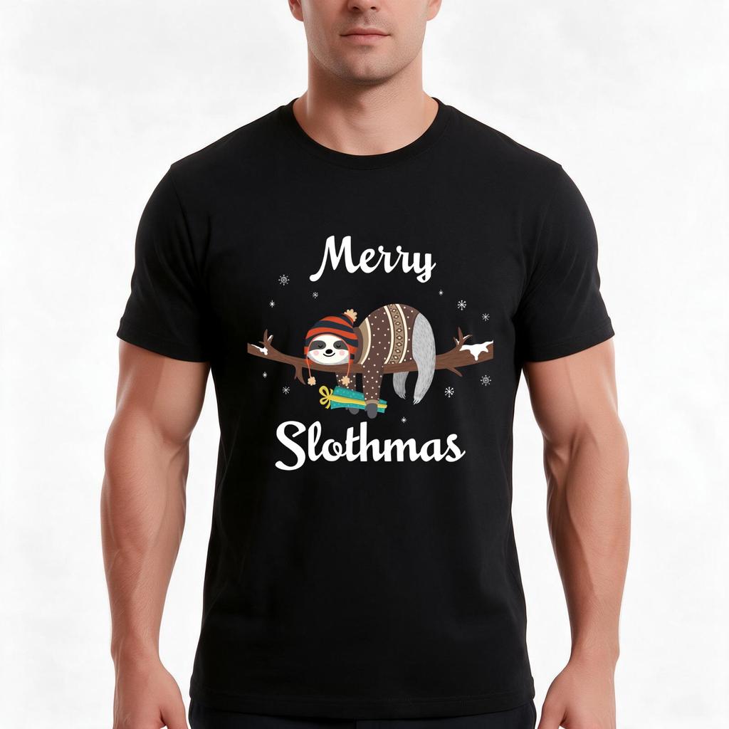 Merry Slothmas Funny Sloth Christmas Shirt Gift Sloth Lovers Tshirt Summer Casual Cotton Tee Oversized Streetwear Tops