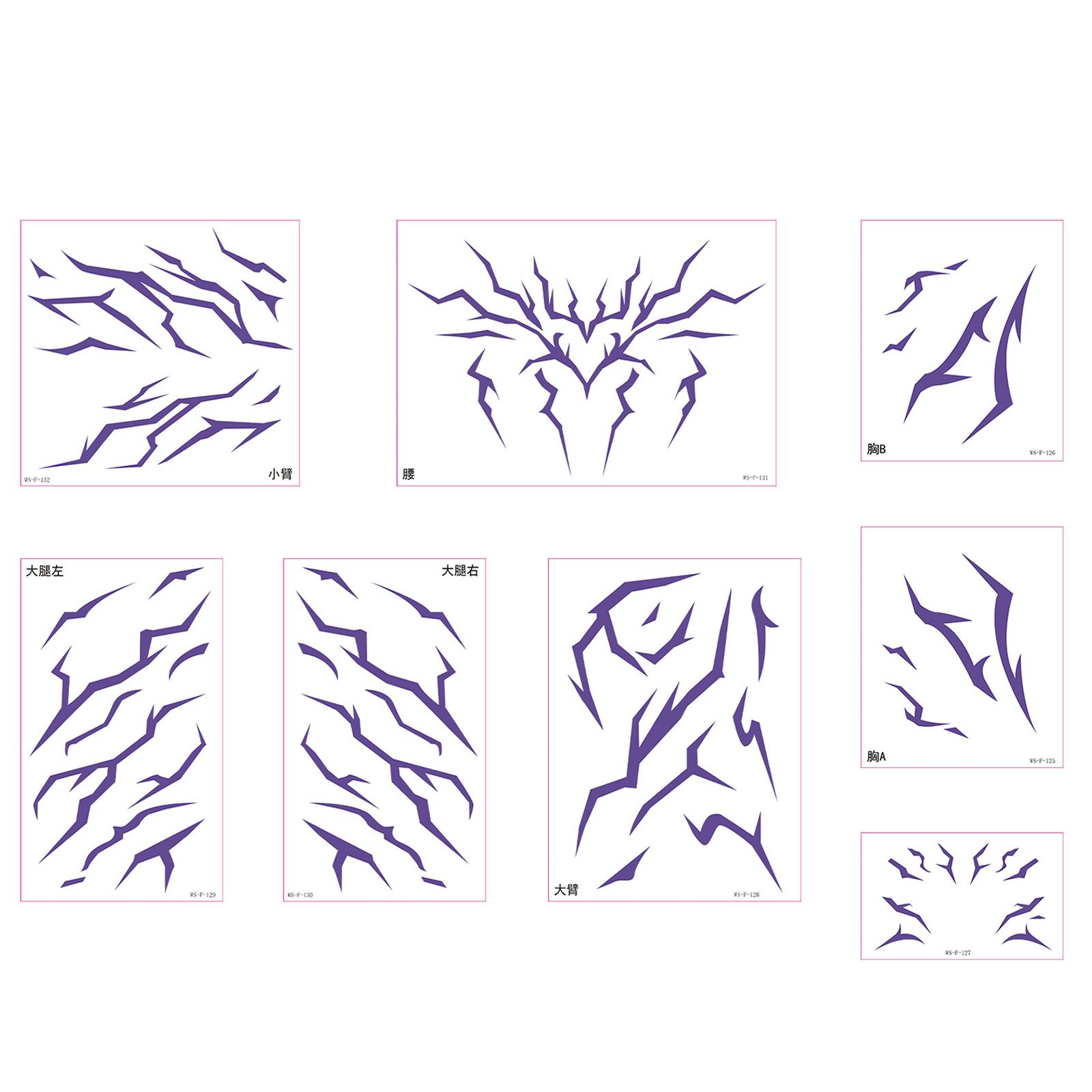 

8 Sheets Anime Face Tattoo Sticker Cosplay Tattoos Stickers Prop Fake Body Arm Chest Tattoos Halloween Cosplay Accessories