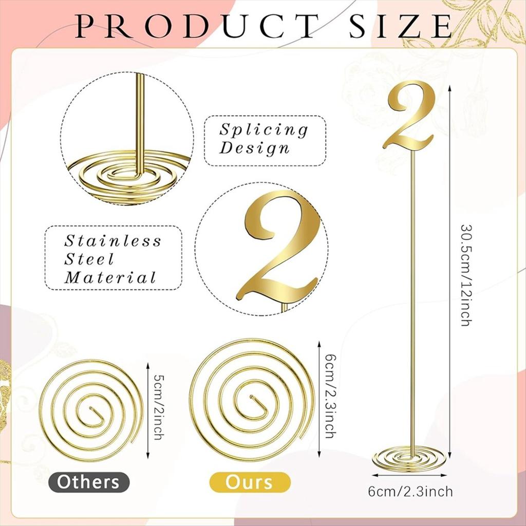 2026+ 20 Pcs Metal Table Numbers 1-20 Table Numbers for Wedding Reception 12 Inch Party Table Number with Sturdy Holder Base