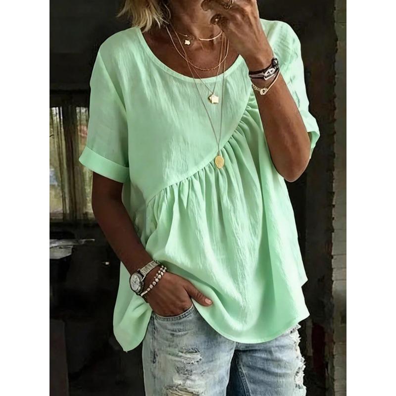JPNTKY Women's Fashion Casual O-Neck Short Sleeve Blouses & Shirts