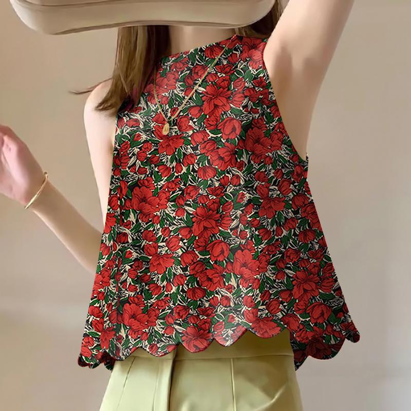 

VONDA Женские летние майки с круглым вырезом и цветочным принтом 5XL красный