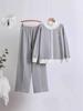 Women's Versatile Color-Block Knit Suit: Age-Defying Stand-Collar Jacket & Wide-Leg Pants Set