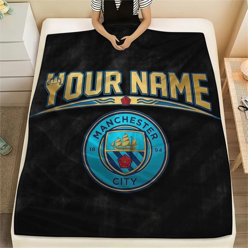 Custom Name Manchester City2 Flannel Blanket, High quality Comfortable for All Seasons, Home Decor, Warmth and Comfort