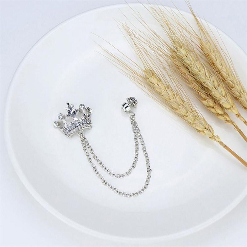 1Pcs Temperament Chain Brooch Crown Rhinestone Lapel  For Women Dress Mens Shirt Suit Set