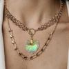 Heart Pendant Necklace with Mesmerizing Green Glow Adjustable Clavicle Chain Unique Jewelry for Fashionable Women