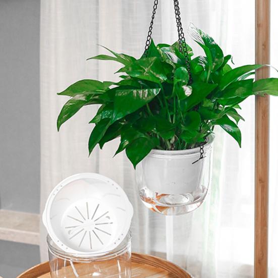 Hanging Self Watering Planter Flowerpot with Water Reservoir Wick Ropes Modern Plant Pot with Hanging Chain for Indoor Plants Ivy Spider Plants
