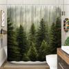 Dark Green Pine Forest Shower Curtain Misty Trees Landscape Print Polyester Bath Curtain With 12 Hooks For Nature Decor