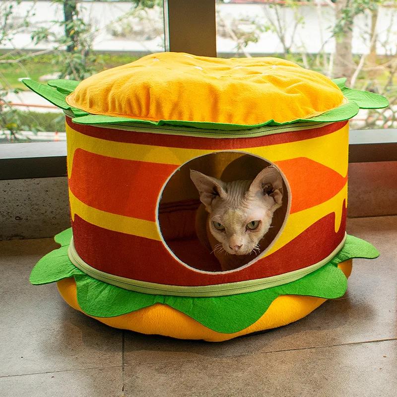 Hamburger Cat House Cave Food Shape Deep Sleep Kitten Dog Bed French Fries Teddy Corgi Kennel Litter Hammock Pet Supplies