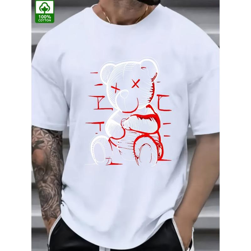 European sizes Men's Trendy Summer  T-Shirt with Devil Bear Graphic Print