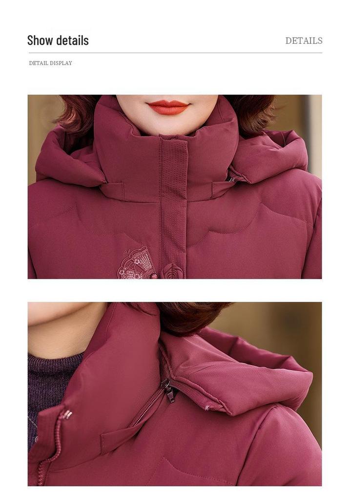 Women's 2025 Hooded Velvet-Lined Winter Jacket - New Style for Middle-Aged and Elderly - Warm Cotton Outerwear