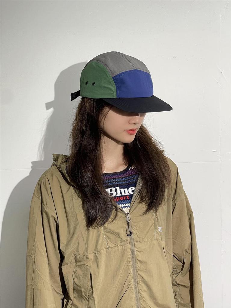 Stylish Five-Panel Quick Dry Skater Hat: Japanese Color Block, Hip Hop Flat Brim, Outdoor Sports Cap