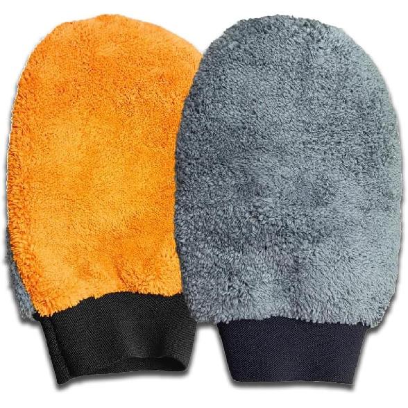 2PCS Car Wash Mitt, Coral Fleece Microfiber Dusting Mitt with Thumb, No Scratch No Lint Cleaning Glove with Elastic Wrist Cuff, Reble Car Washing and