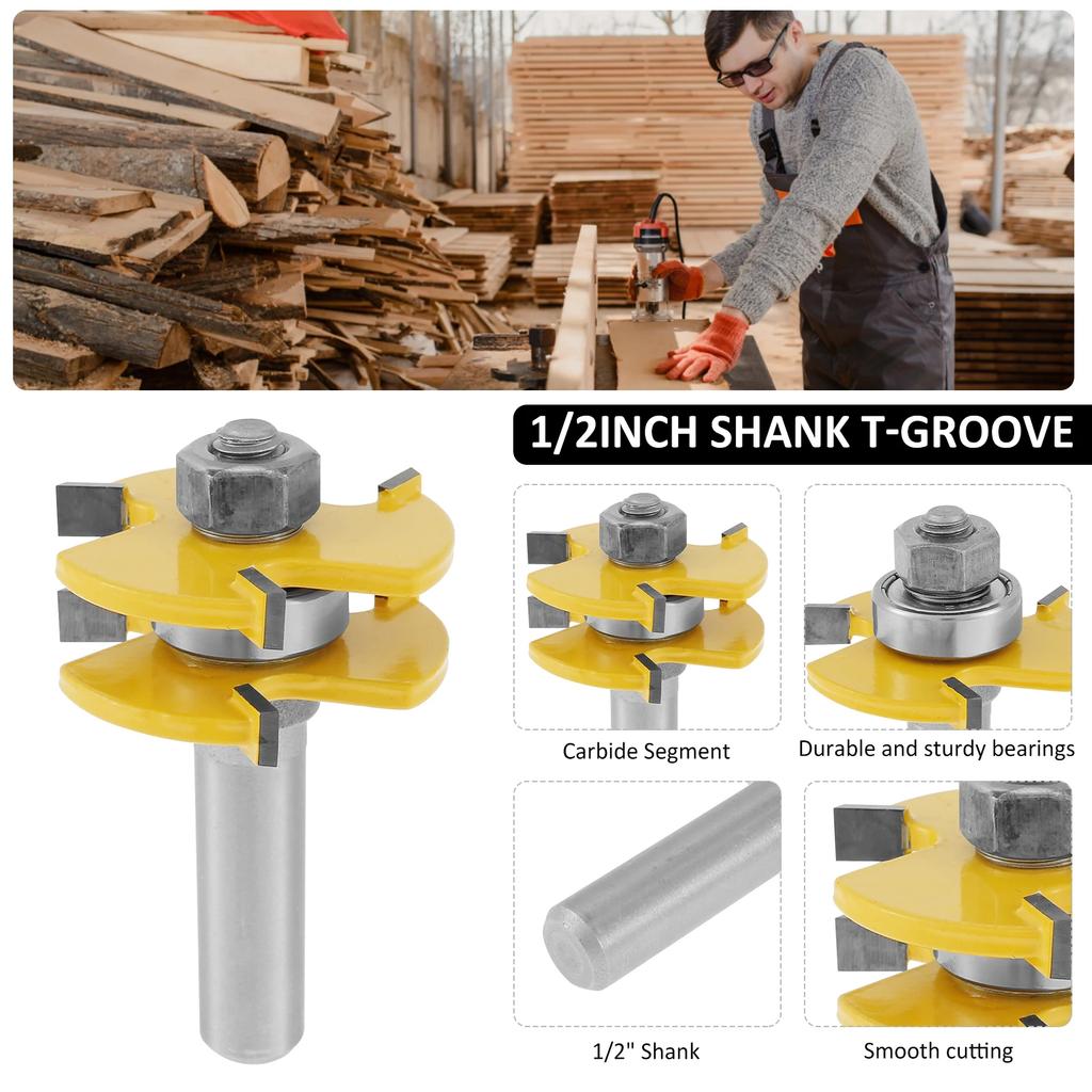 3-12mm T Slot Router Bit 1/2in Shank Handle Belt Bearing Woodworking Tool Router Bits 3 Teeth Wood Router Bit for Countertop2025