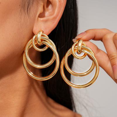 Geometric Round Winding Hollow Steel Needle Earrings Environmentally Friendly Niche Earrings