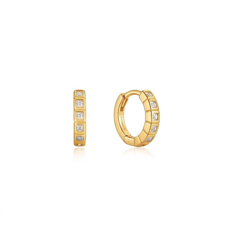 Glam Stone Setting Huggie Hoop One-Touch Mini Ring 925 Silver Earrings E037-05G