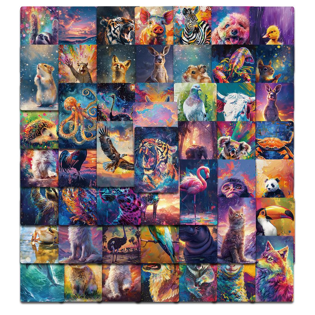 50 Galaxy Colorful Animal Series Fantasy Oil Painting Graffiti Style Cartoon Stickers DIY Decoration