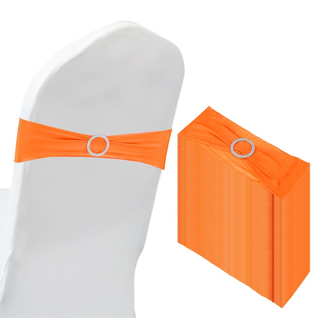 50pcs Stretch Chair Sashes Bows Elastic Chair Bands Sashes with Buckle Slider for Wedding Banquet Decorations 14"x5"