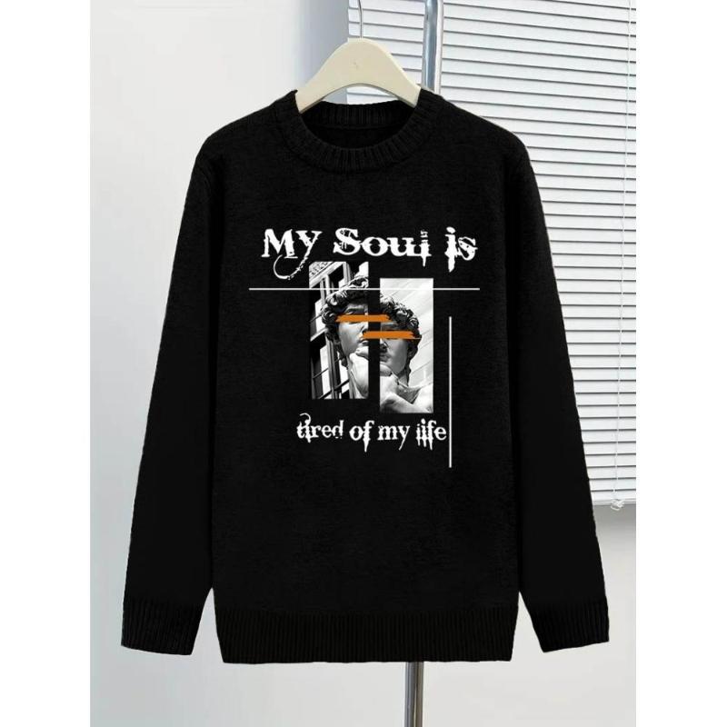 

Neck Sweater, Graphic Logo Print, Lightweight Cotton, Spring Autumn Casual Top XXL чорний