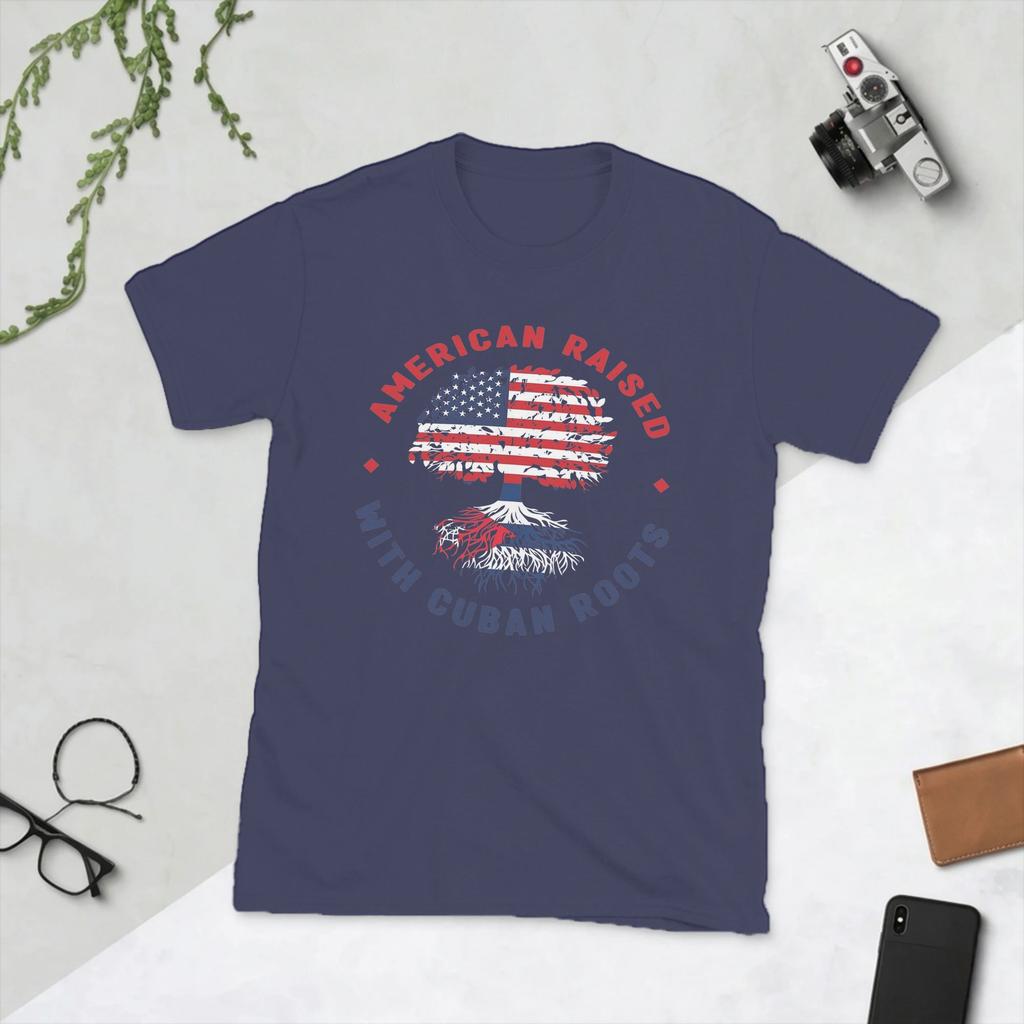 Unisexs TShirts American Raised with Cuban By Roots Vintage Cotton Tee Shirt Short Sleeve T Shirt Round Collar Tops Gift Idea