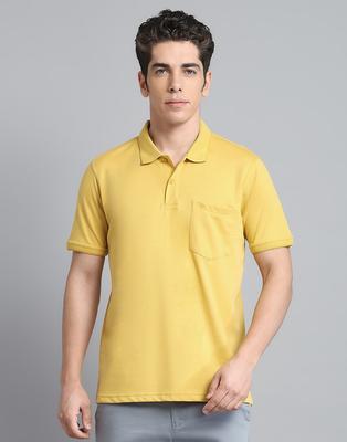 Mens Solid Mustard Collar Neck Half Sleeve T-Shirt
