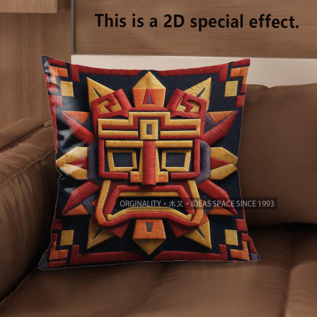 2D Aztec Sun God Pattern Throw Pillow Cases Pattern Cushion Cover Suitable For Sofa Bedroom Car Pillow Cover