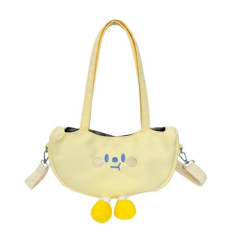 Soft Girl Canvas Crossbody Bag With Embroidered Design And Inner Pocket For Students
