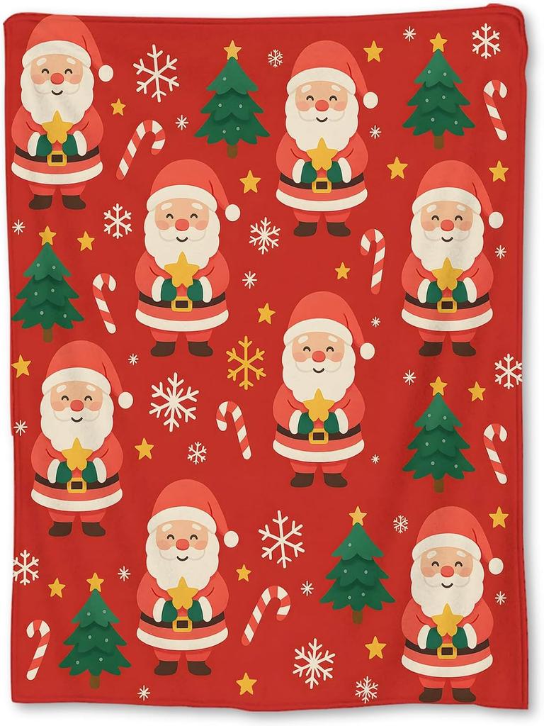 Weihnachten Santa Flanelldecke - Weich, Leicht & Niedlich mit Weihnachtsmann-, Baum- & Zuckerstangen-Designs für Sofa, Bett oder Reise