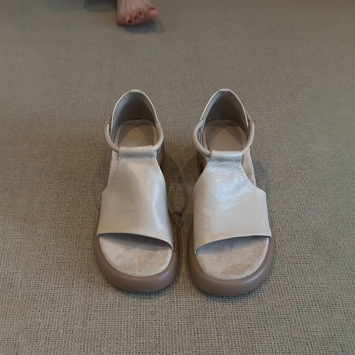 

Точечная версия~ Французские ретро сандалии на платформе и толстом каблуке из мягкой кожи женские летние простые сандалии на липучке для работы с открытым носком римские туфли 35