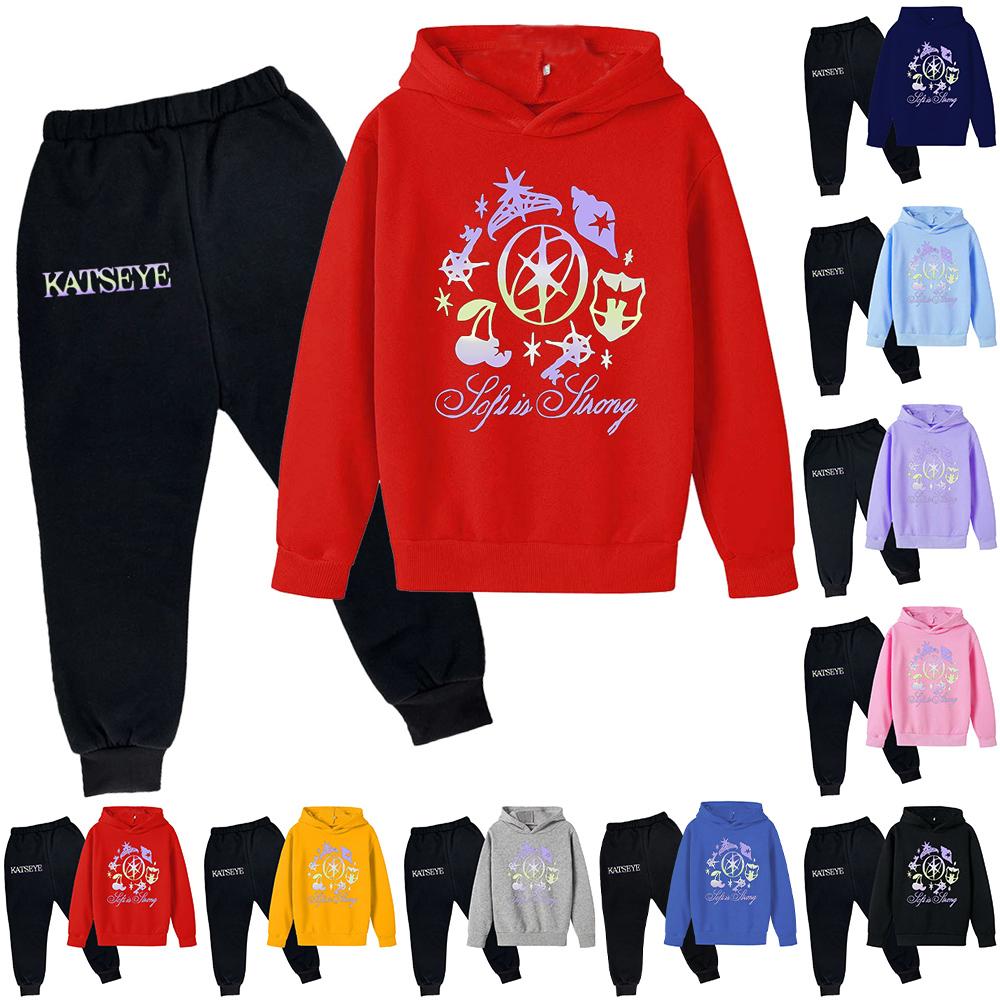 Plush Long Sleeved Pants Loose Pullover Hoodie Set For Children