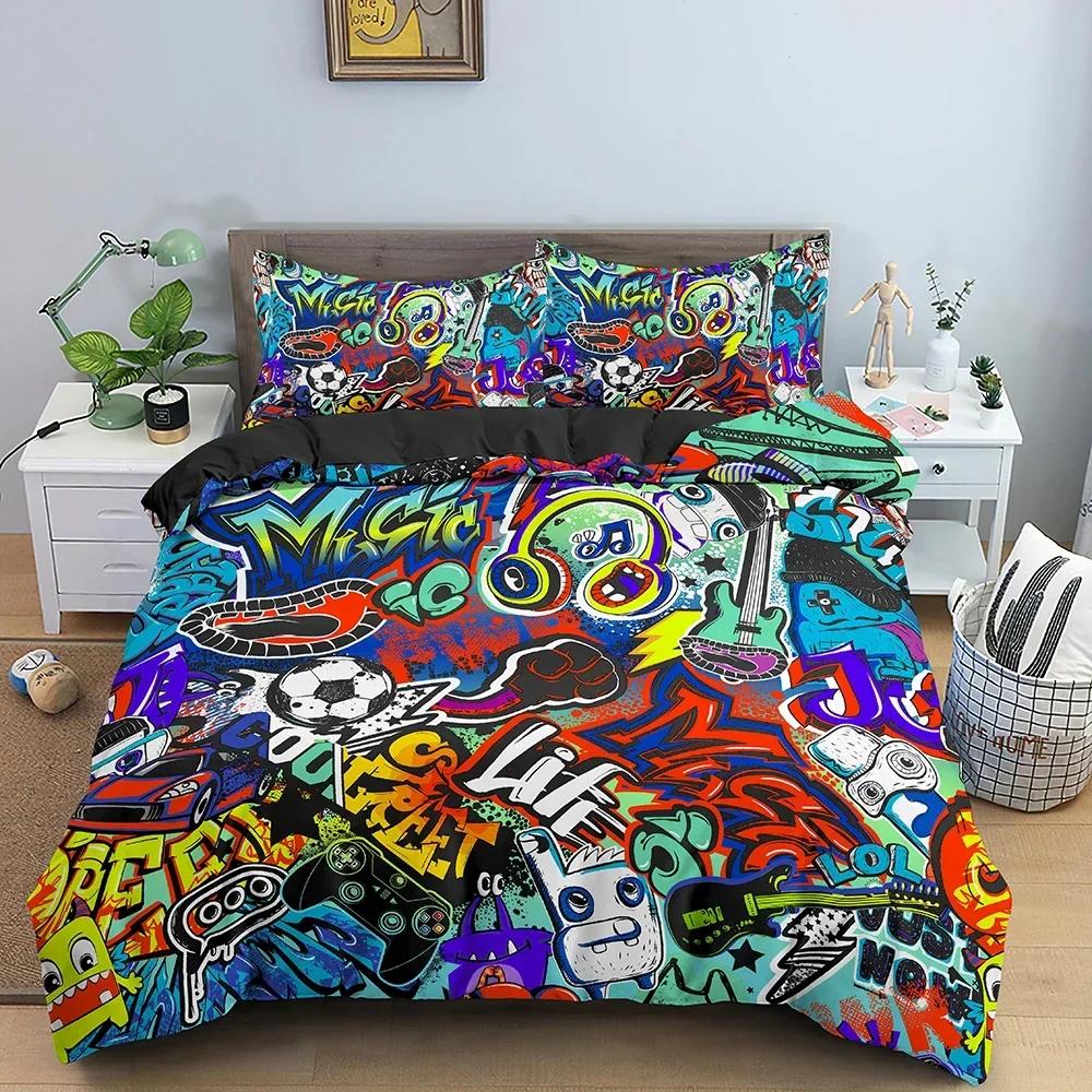 

3D Print Graffiti Graphic Comfortable Duvet Quilt Cover Pillowcase Bedding Set Children Bedroom Decoration Home Textile 70x133cm 2pcs